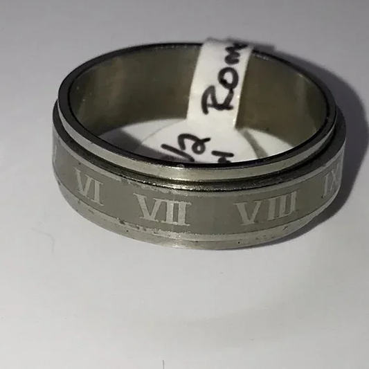 Stainless Steel Spinner Roman Numeral Ring Size 12 1/2