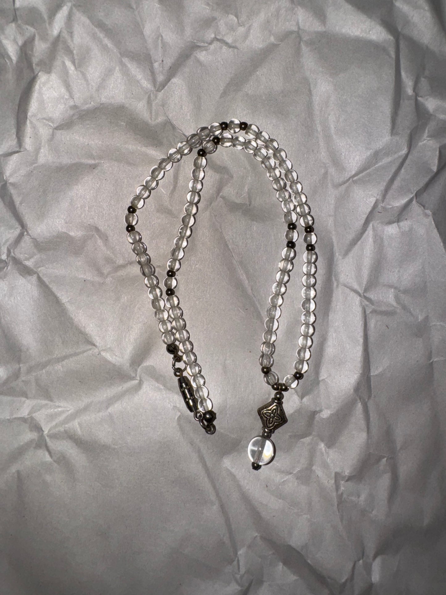 15" Clear and Silver Beaded Necklace