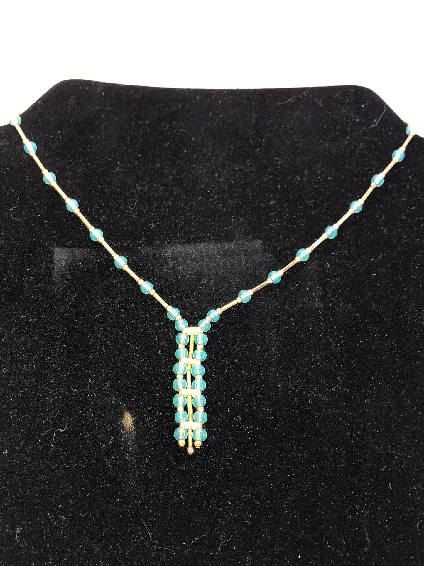 15 1/2" Blue Aquamarine and Gold Handmade Necklace