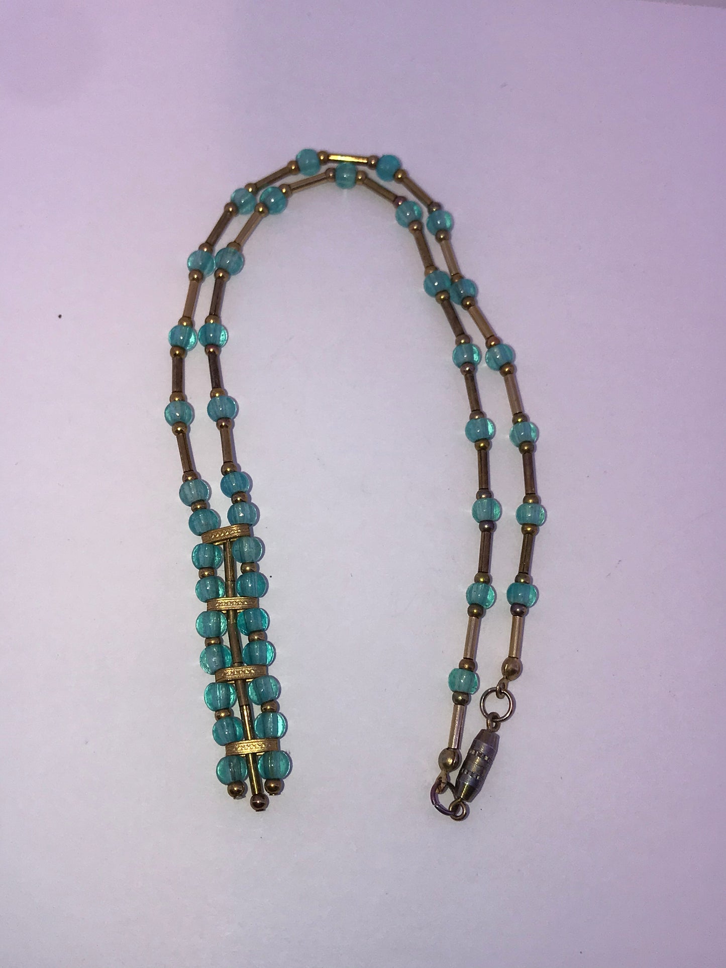 15 1/2" Blue Aquamarine and Gold Handmade Necklace