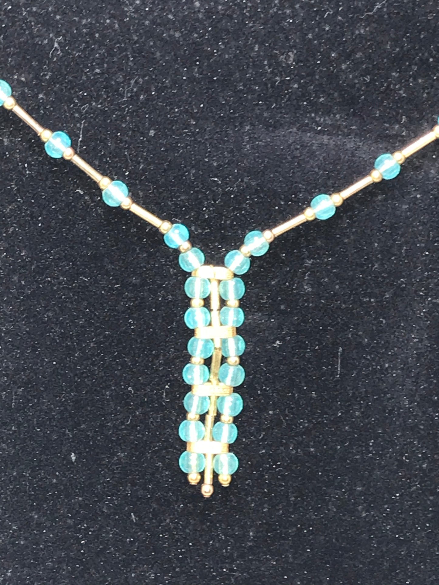 15 1/2" Blue Aquamarine and Gold Handmade Necklace