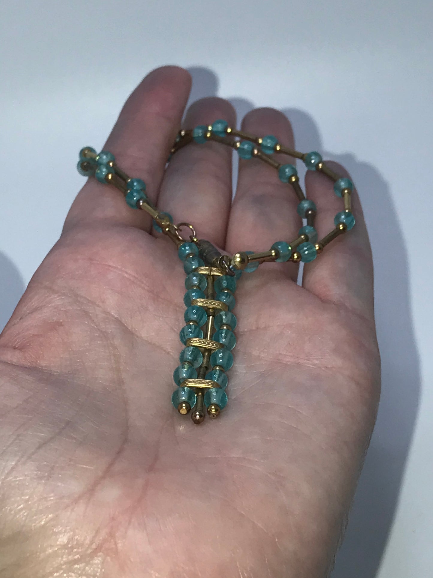 15 1/2" Blue Aquamarine and Gold Handmade Necklace