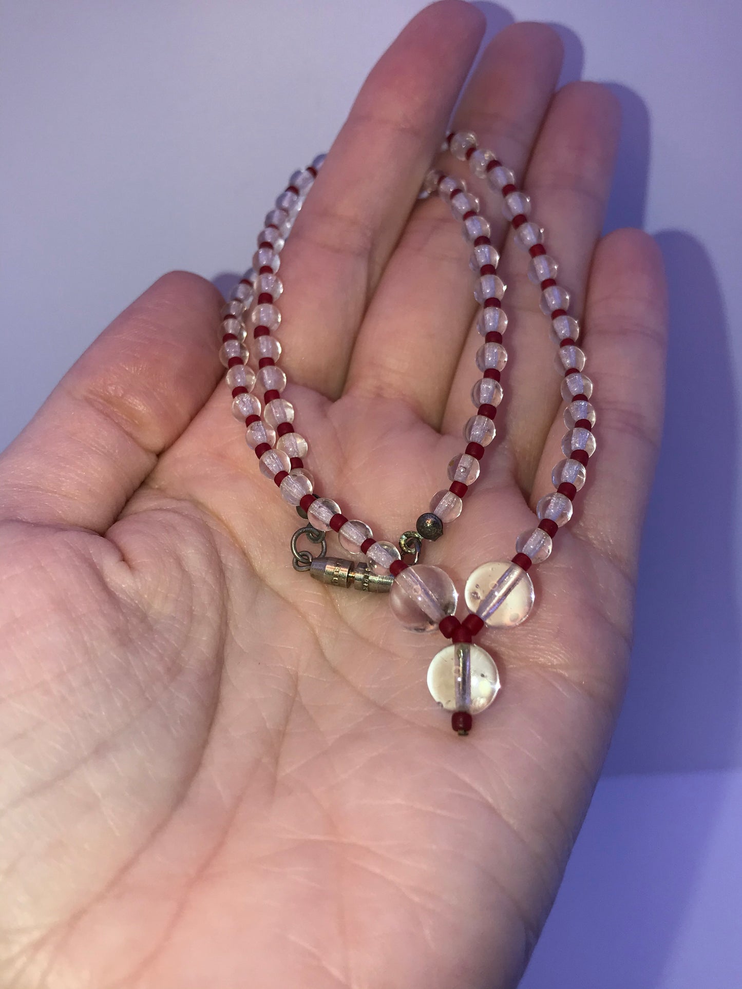 15 1/2" Clear Quartz And Red Seed Beads Necklace