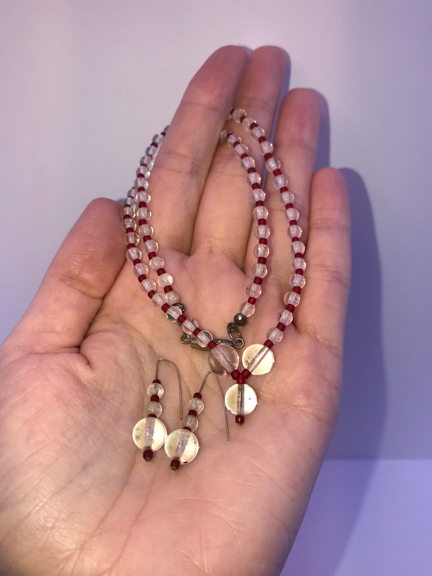 15 1/2" Clear Quartz And Red Seed Beads Necklace