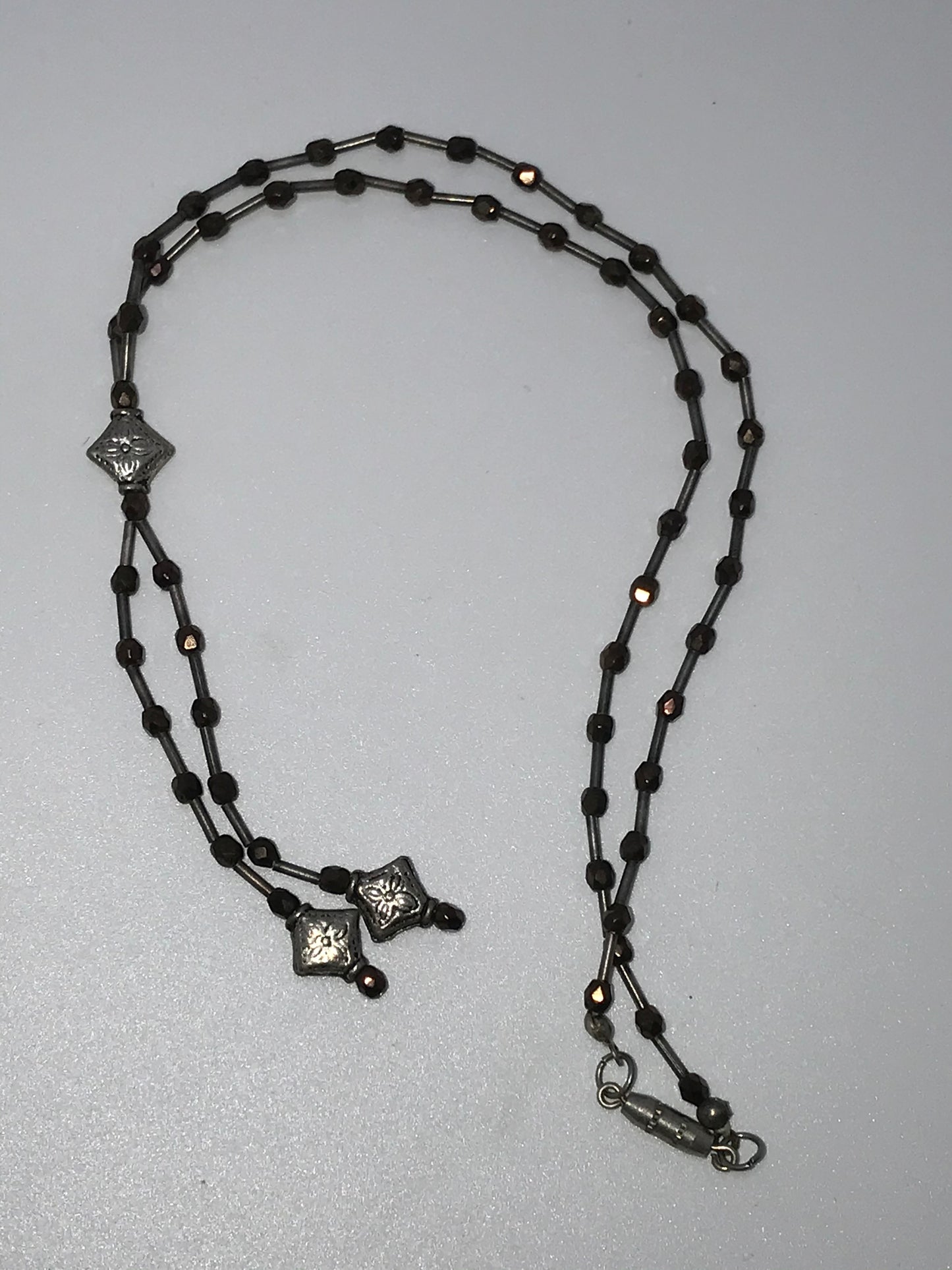 15" Bronze and Silver Beaded Bolo-Type Necklace