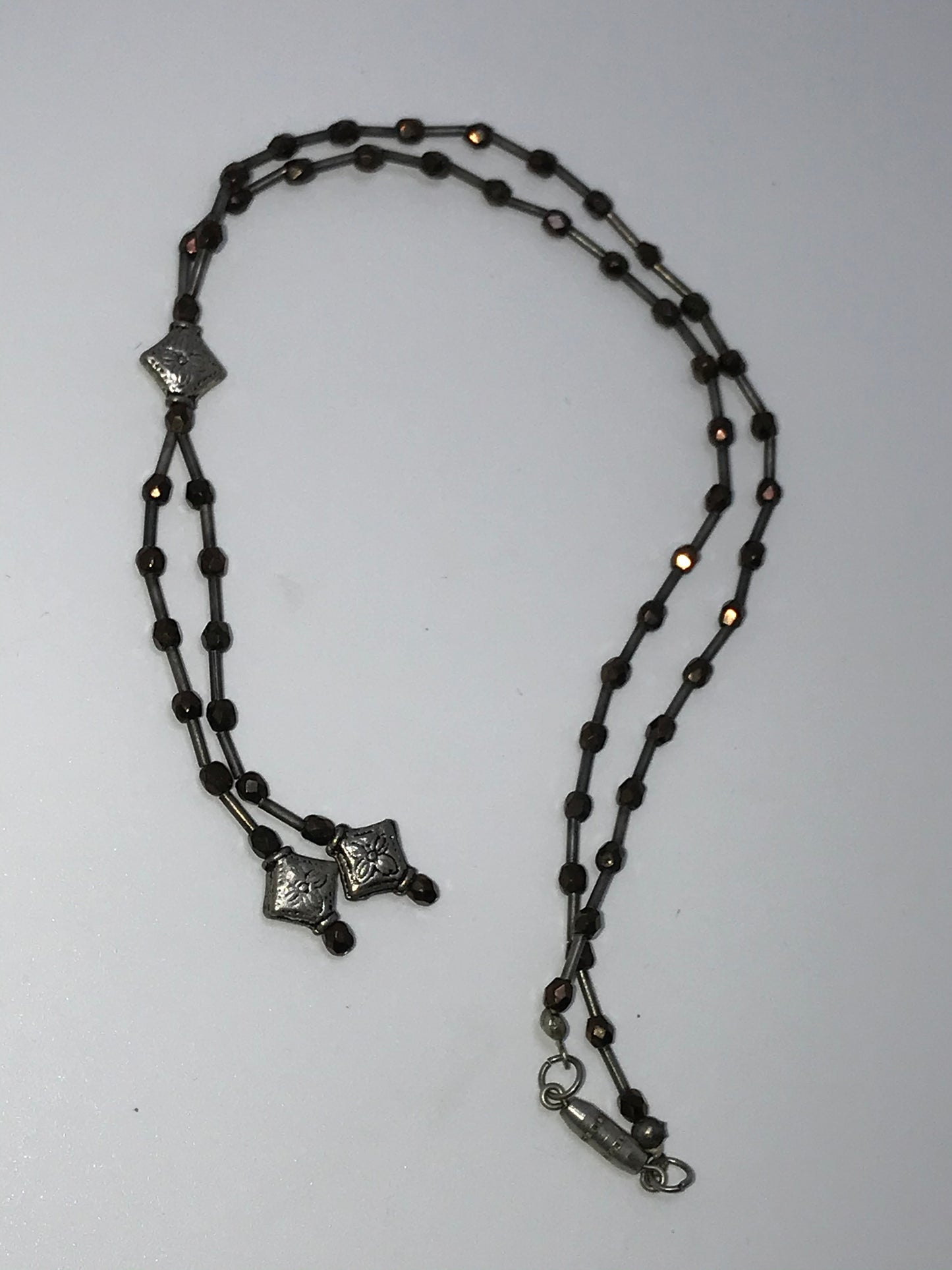 15" Bronze and Silver Beaded Bolo-Type Necklace