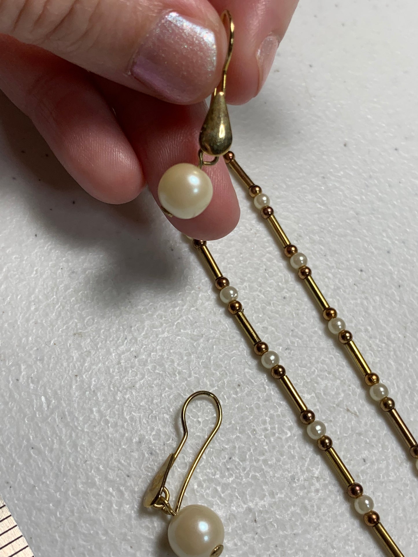 15" Gold and Pearl Necklace and Earring Set