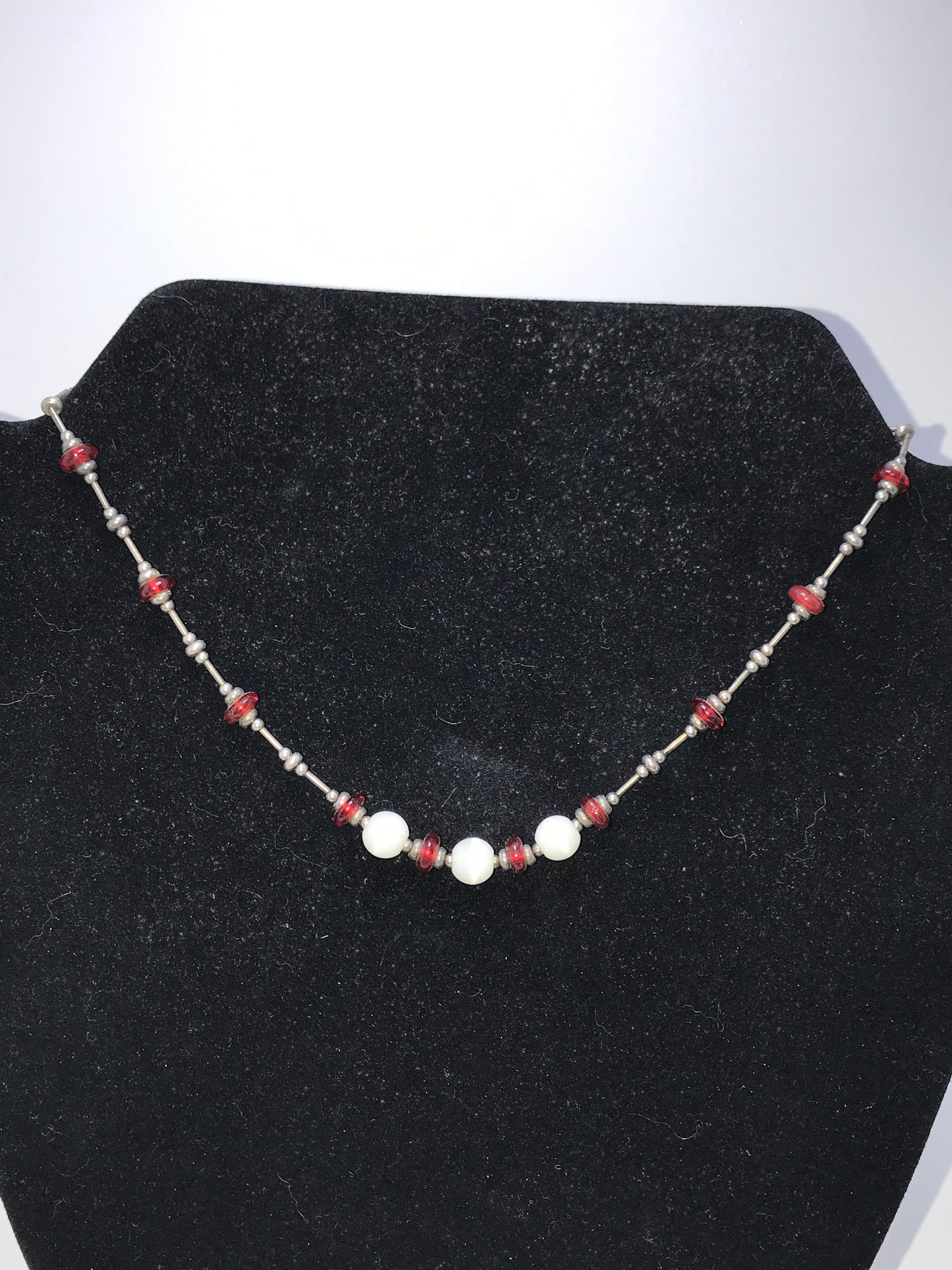 16" Red And White Beaded Necklace