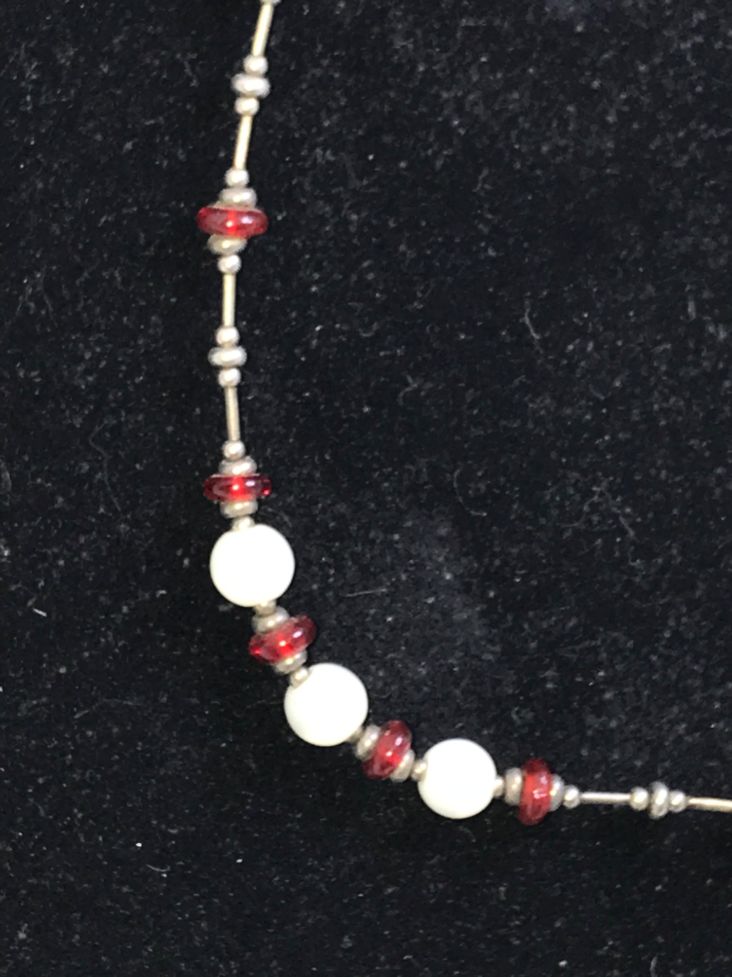 16" Red And White Beaded Necklace