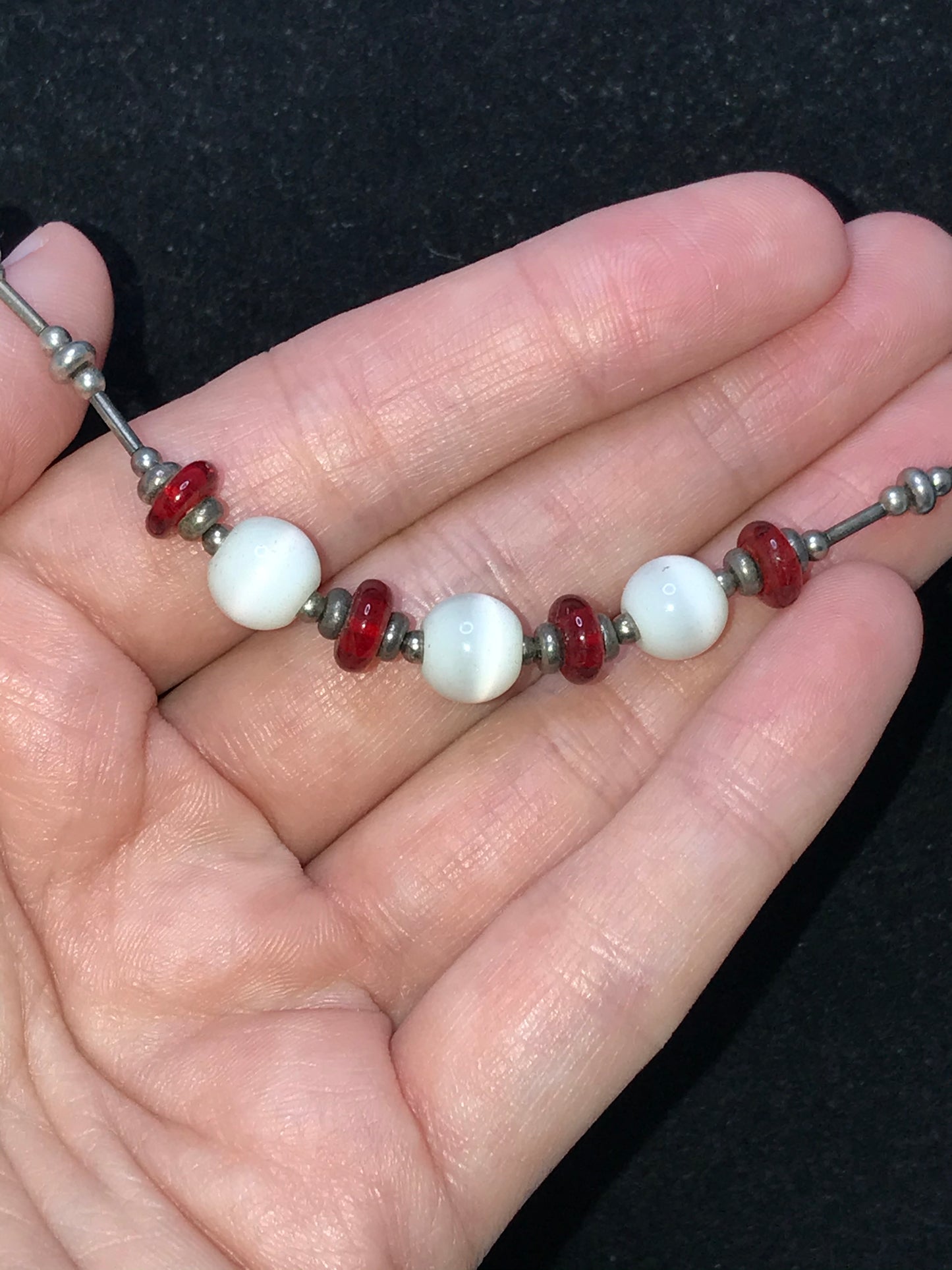 16" Red And White Beaded Necklace