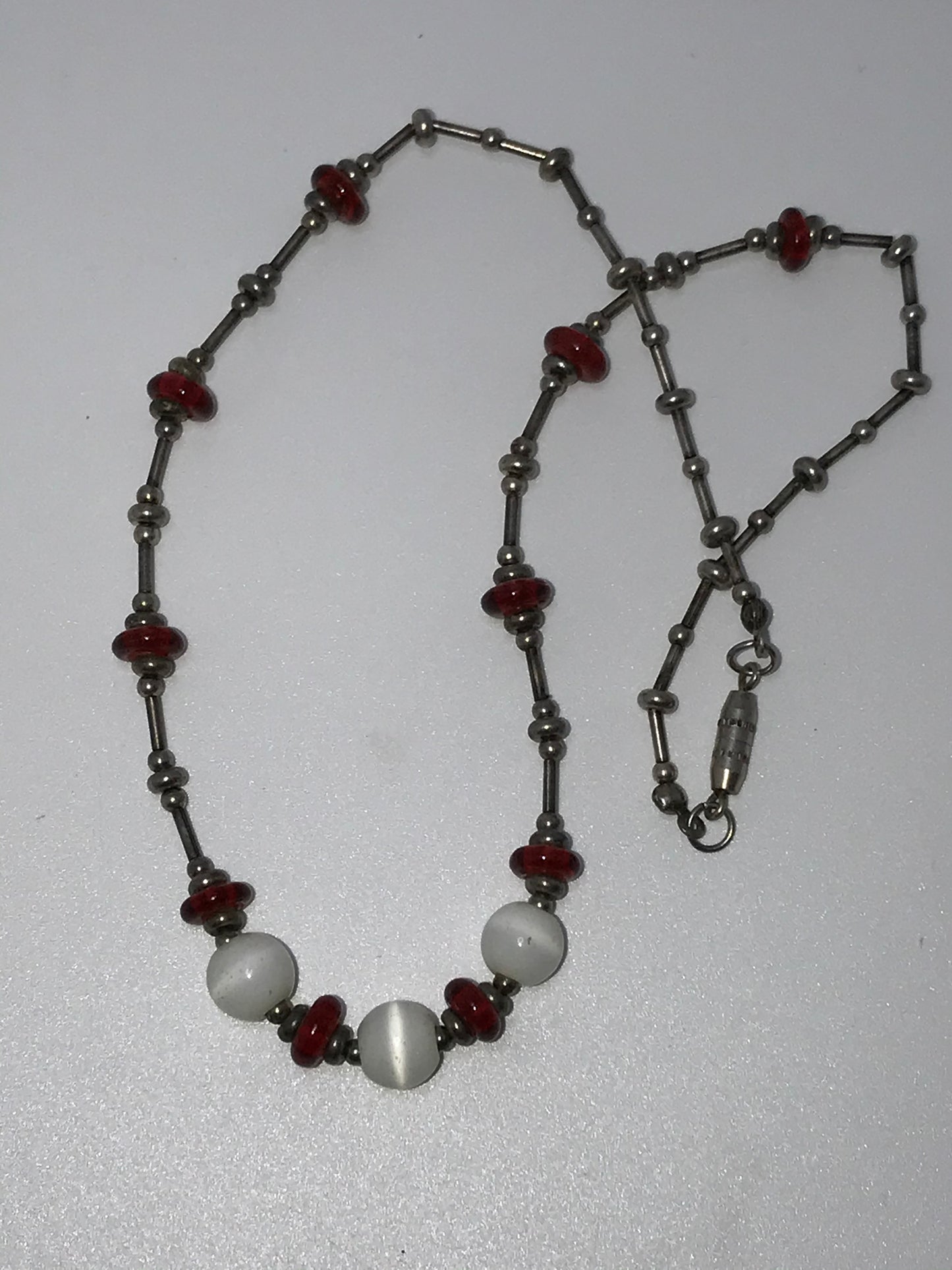 16" Red And White Beaded Necklace