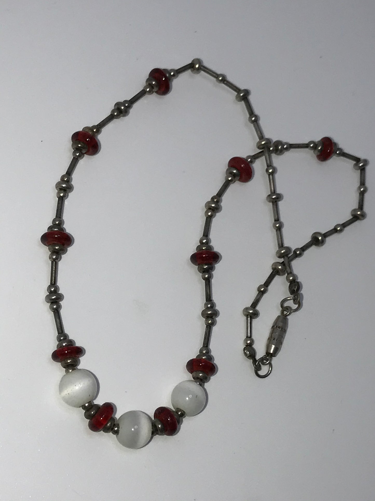 16" Red And White Beaded Necklace