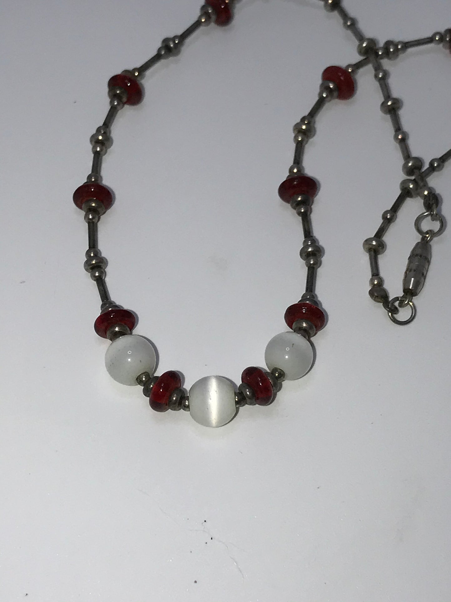 16" Red And White Beaded Necklace