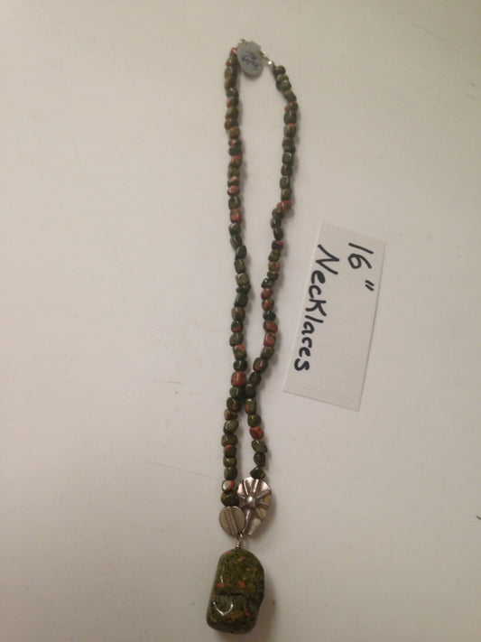 16" Unakite and Silver Necklace