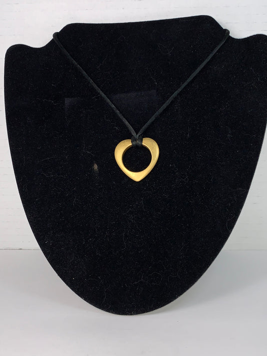 16" Black Satin Necklace with Gold Heart Focal