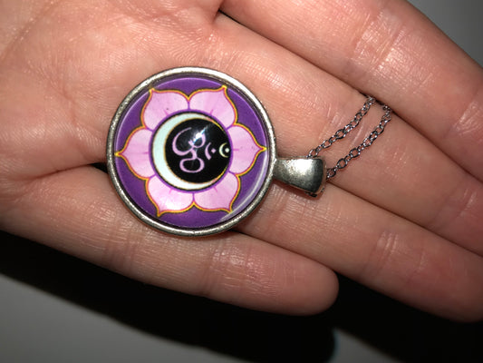 17 1/4" Purple Ohm And Lotus Necklace