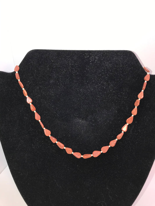 18" Teardrop Goldstone and Pearl Necklace