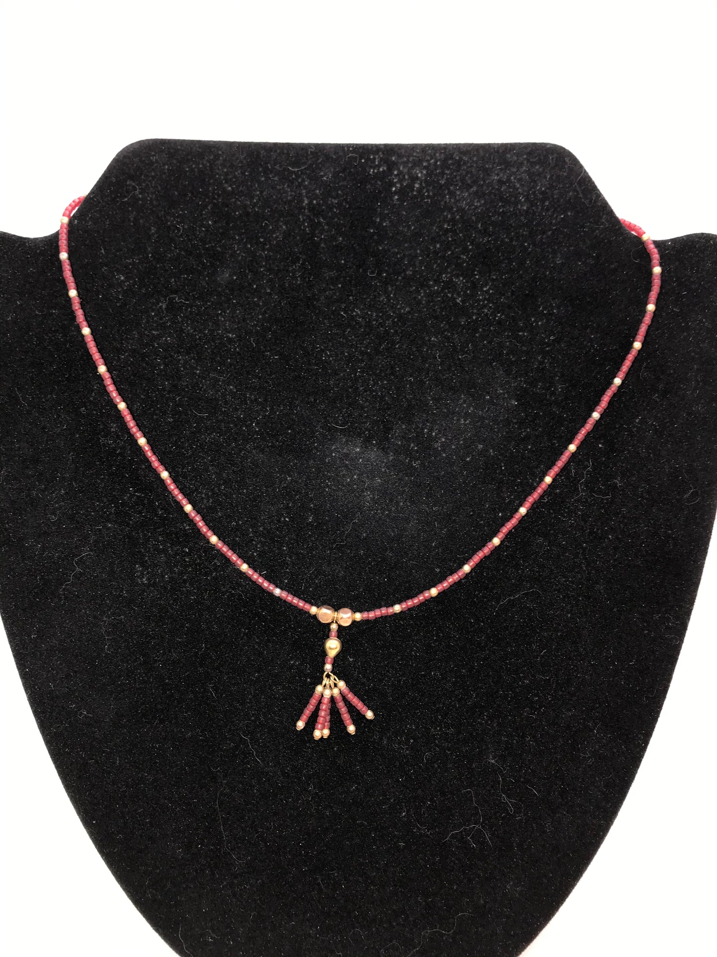 18" Red Matte and gold Seed Bead Necklace