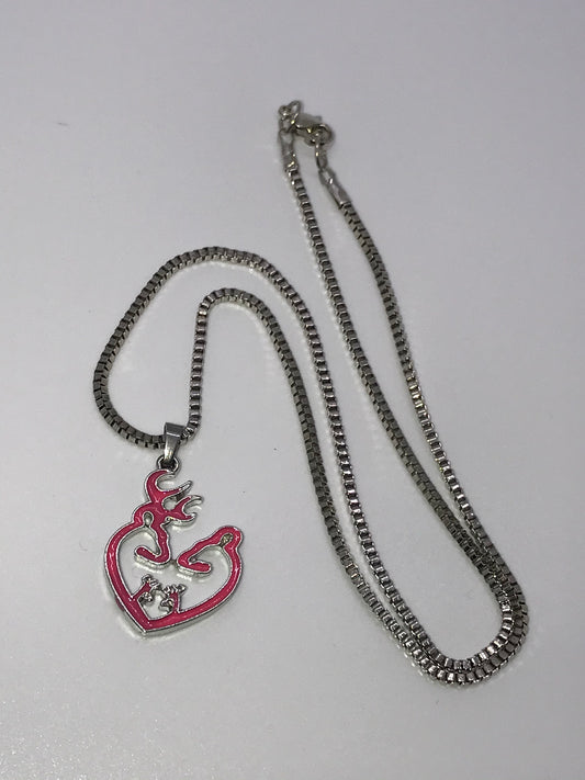 18" Pink Buck and Doe with Babies Browning Necklace