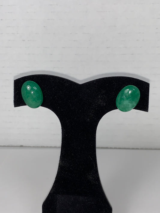 18x13mm Oval Green Aventurine Post Earrings