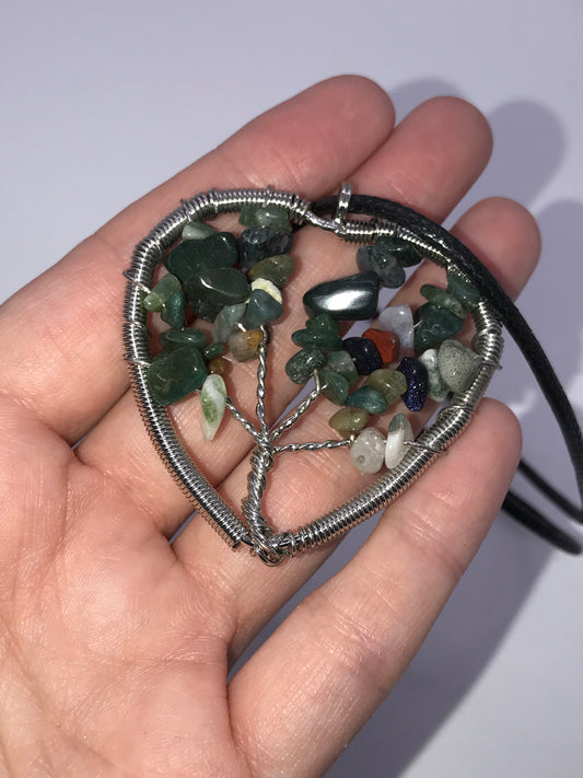 18" Agate Heart Wire wrap Tree Of Life Necklace