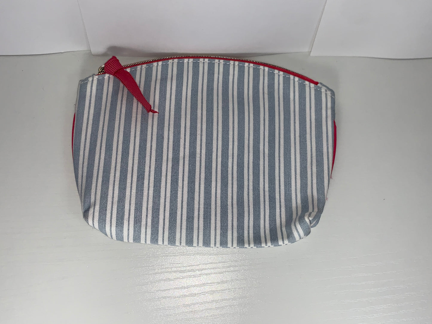 Blue and white striped Ipsy Makeup bag