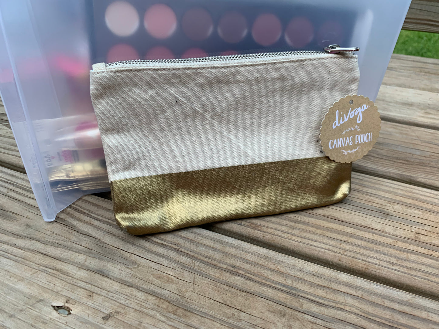 Canvas and Gold Makeup Bag