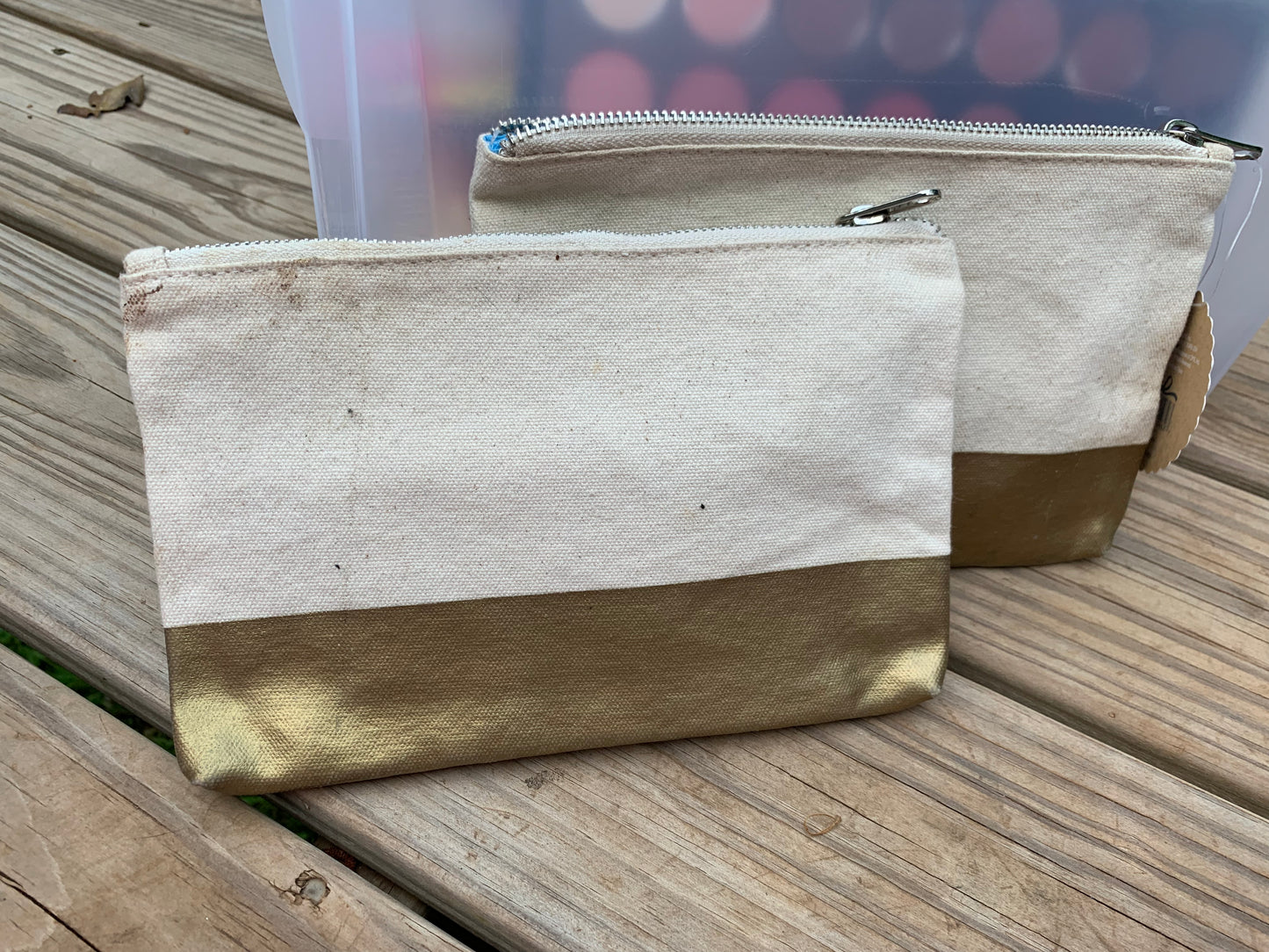 Canvas and Gold Makeup Bag