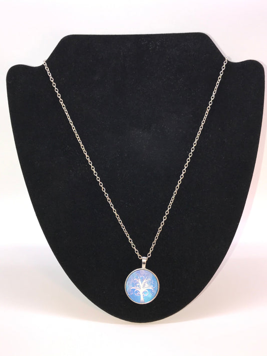 20" Blue and White Tree Of Life Cable Chain Necklace