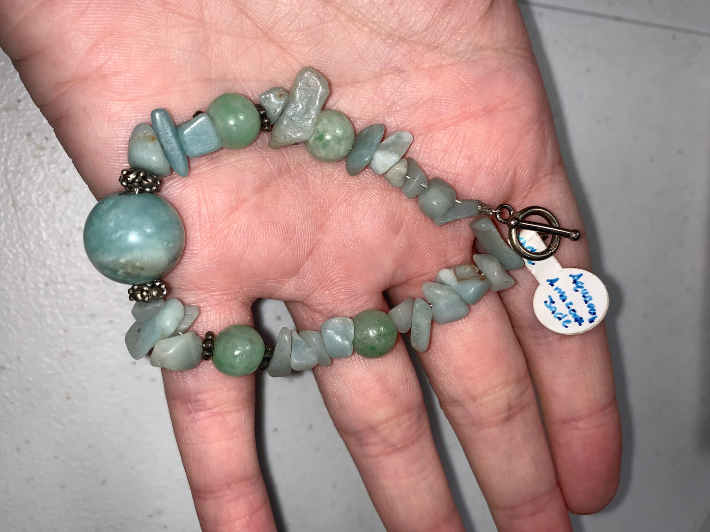 6 1/2" Aquamarine, Jade, Amazonite Beaded Bracelet
