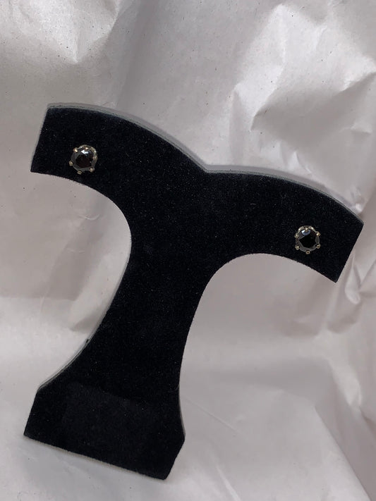 6mm Round Black Cz And Sterling Silver Post Earrings