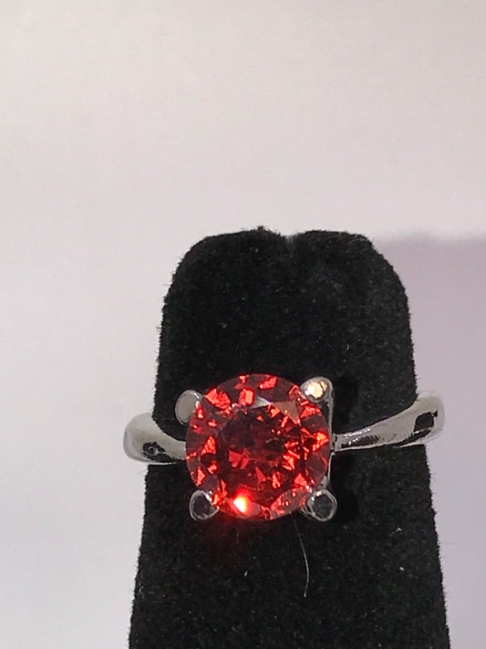 Silver Red Cz Ring, Size 5 1/4