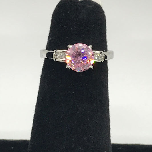 Silver Plated Pink Ice Ring, Size 8