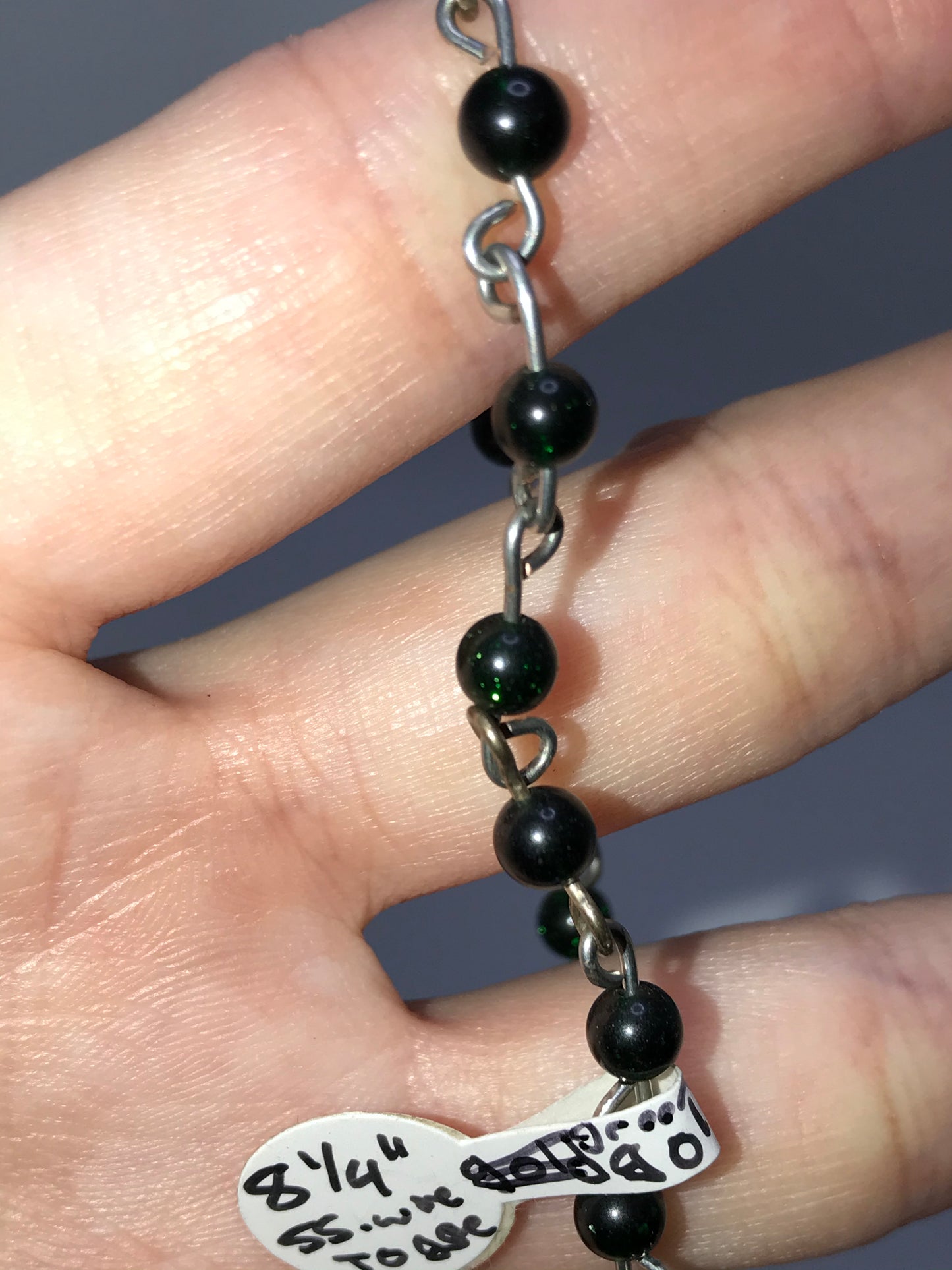 8 1/4" Obsidian and Green Goldstone Bracelet