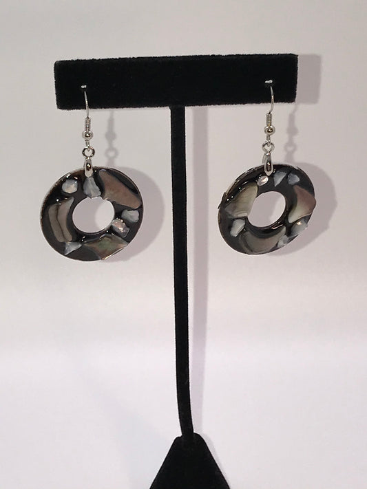 Black Lip Pearl And Resin Doughnut Dangle Earrings