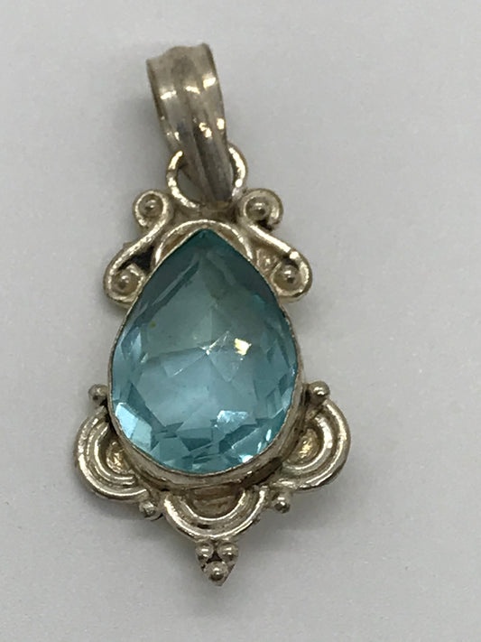 Sterling Silver Swiss Blue Topaz Teardrop Pendant