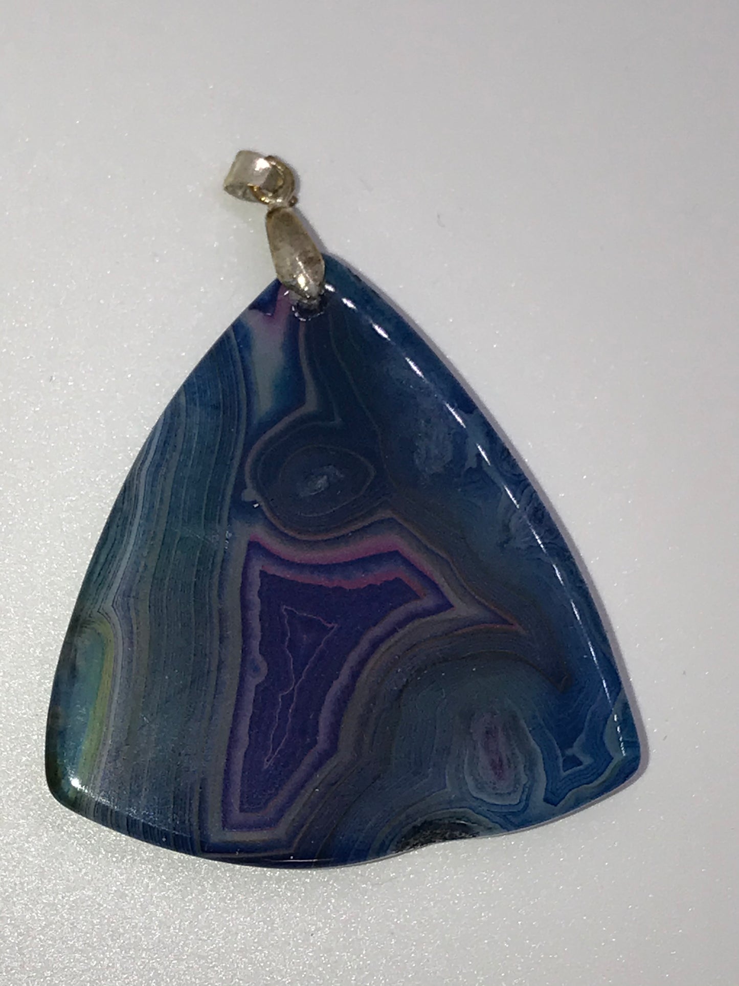 Blue Aqua Onyx Agate Triangle Pendant