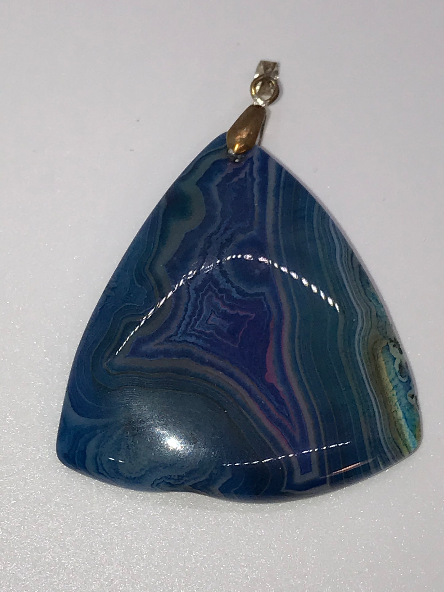 Blue Aqua Onyx Agate Triangle Pendant