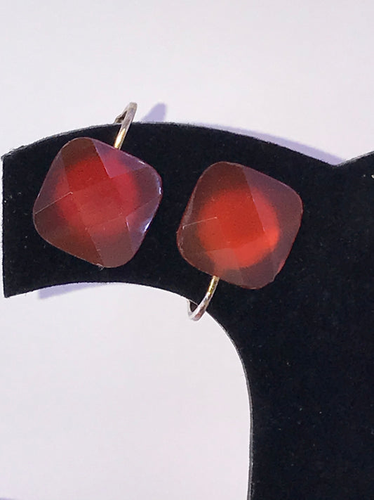 Square faceted Carnelian Clip Earrings