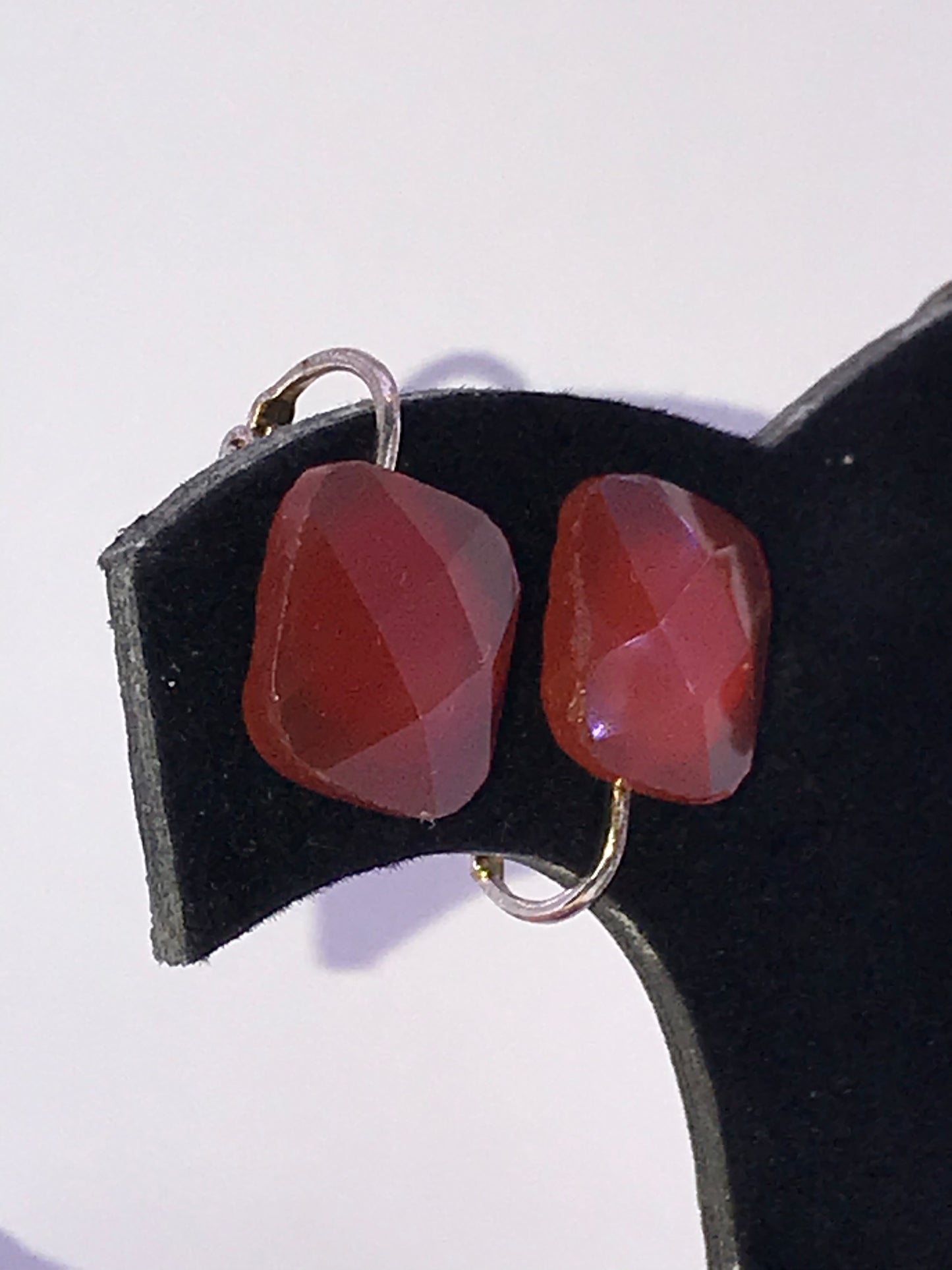 Square faceted Carnelian Clip Earrings