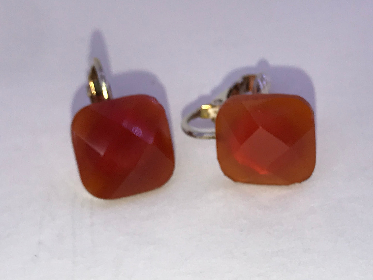 Square faceted Carnelian Clip Earrings