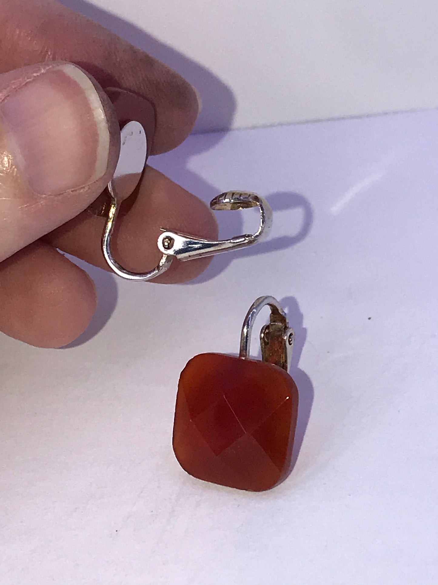 Square faceted Carnelian Clip Earrings