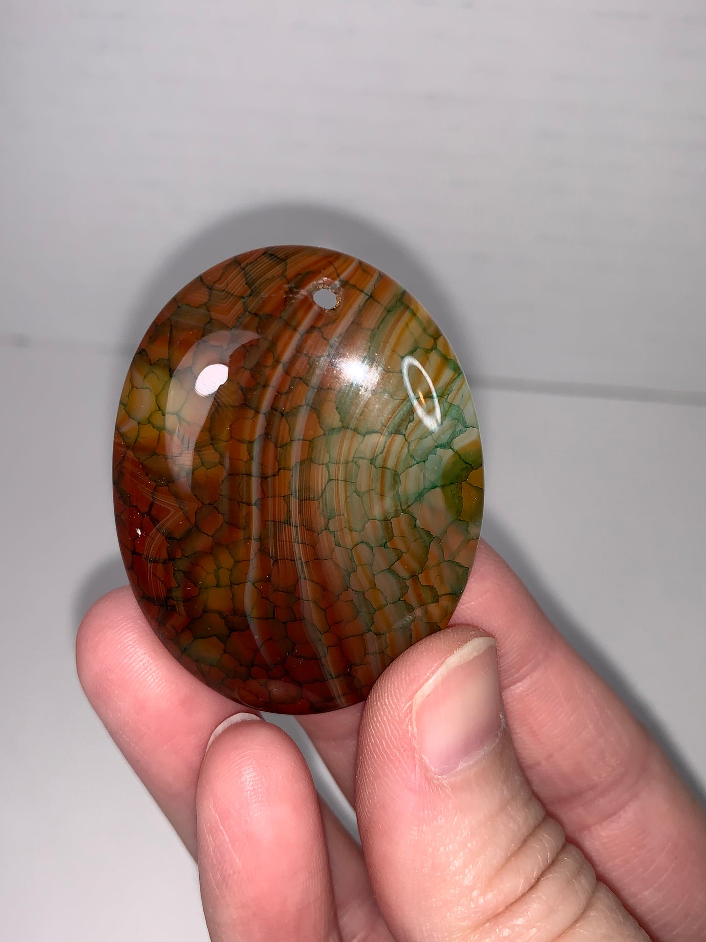 Oval Dragon Veins Agate Orange and Green Focal Pendant