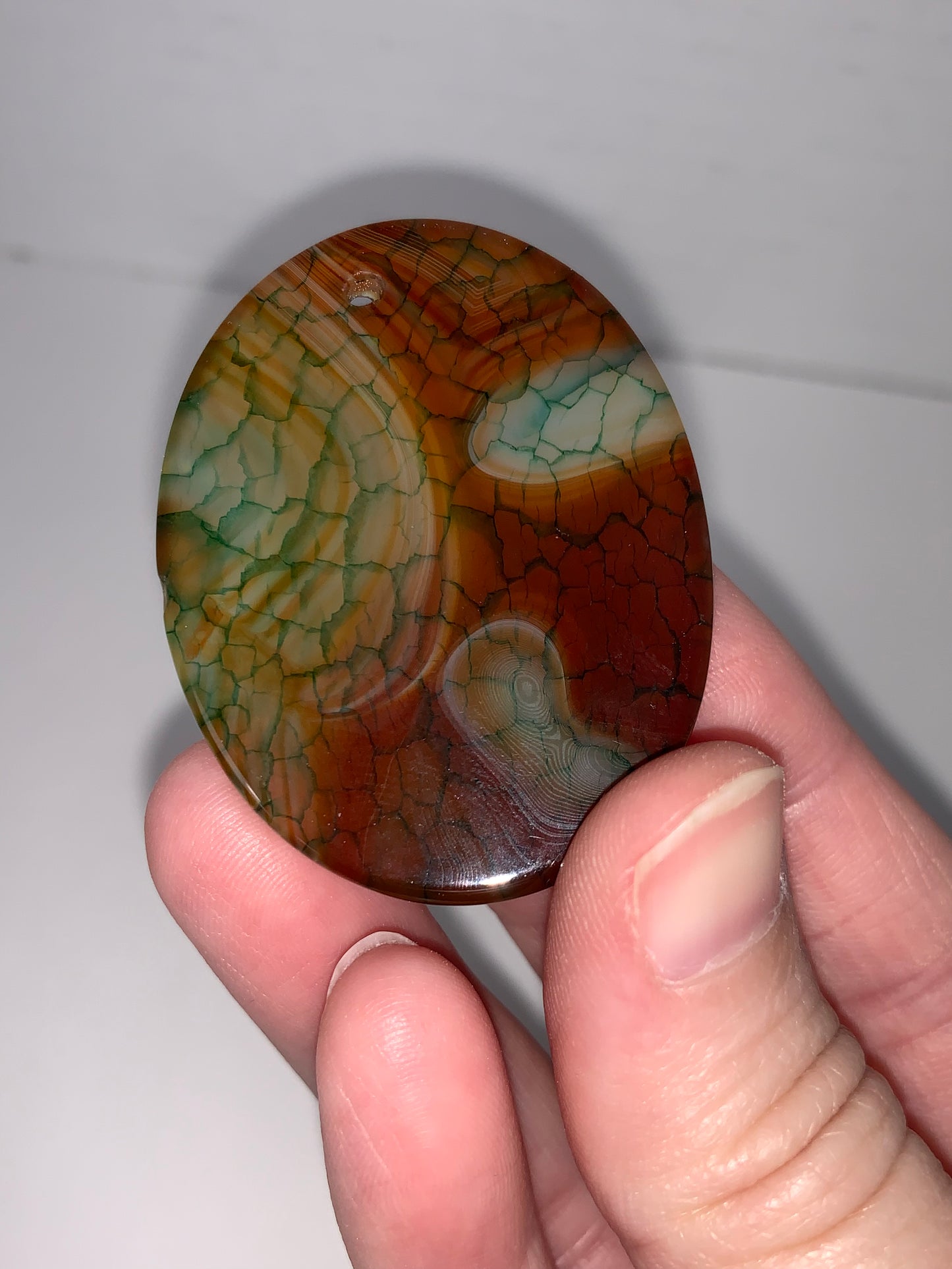 Oval Dragon Veins Agate Orange and Green Focal Pendant