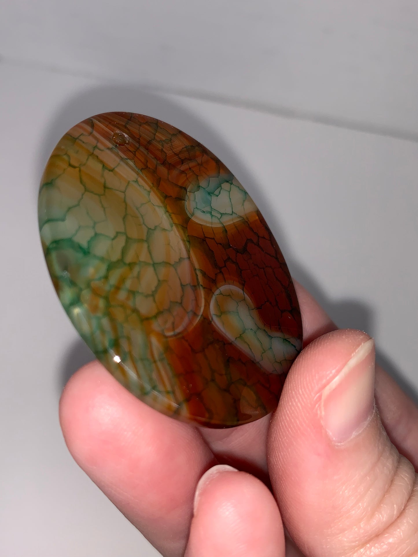 Oval Dragon Veins Agate Orange and Green Focal Pendant