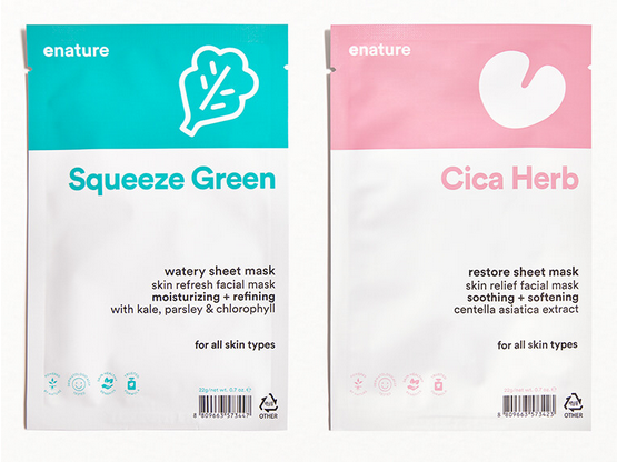 ENATURE Cica Herb Restore and Squeeze Green Watery Sheet Mask Duo