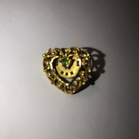 Gold and Green Heart Pin