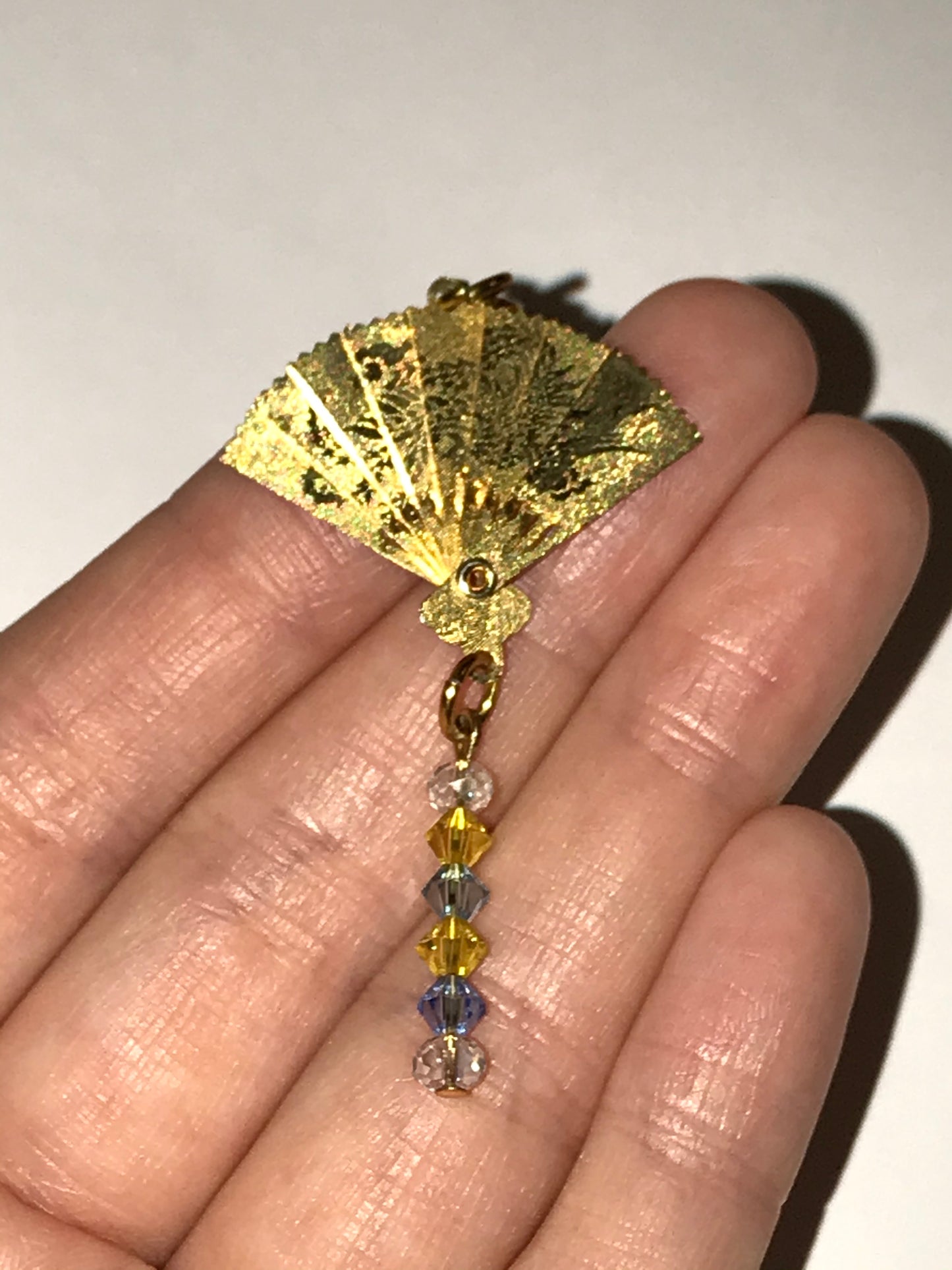 Gold Fan Pendant with Swarovski Accents