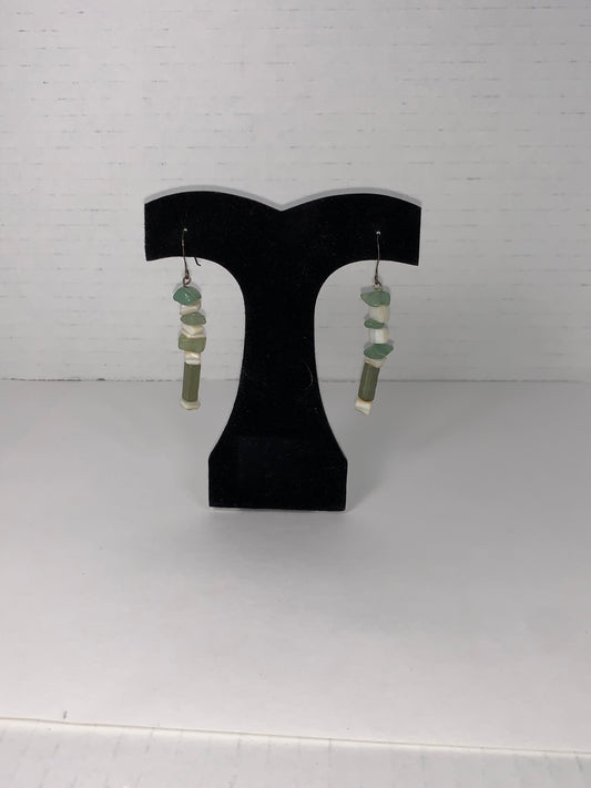 Green Aventurine, Amazonite, and Mother of Pearl Dangle Earrings