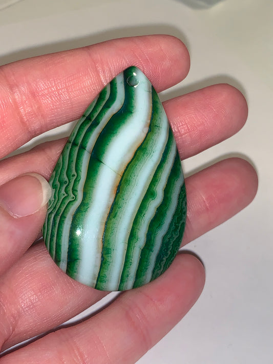 Green and white Teardrop Agate Focal Drop